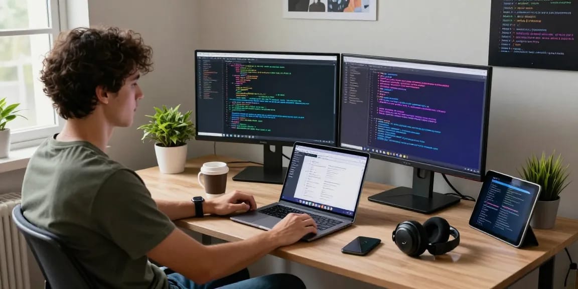 openclaw software developer coding in a modern workspace with productivity tools and tech elements