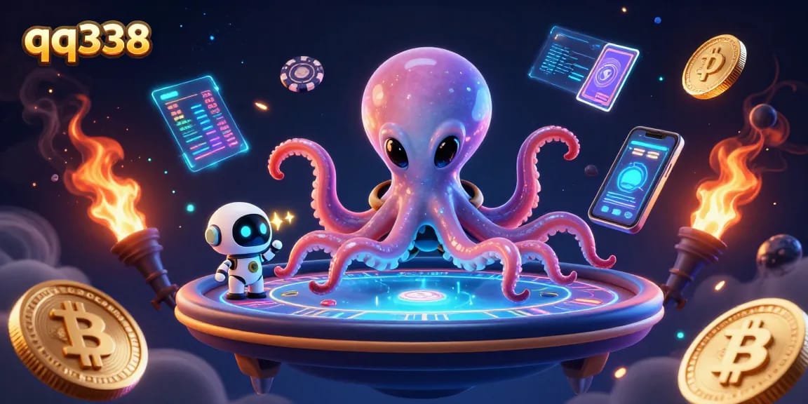 Engage with qq338's immersive online poker experience featuring alien characters and vibrant game elements.