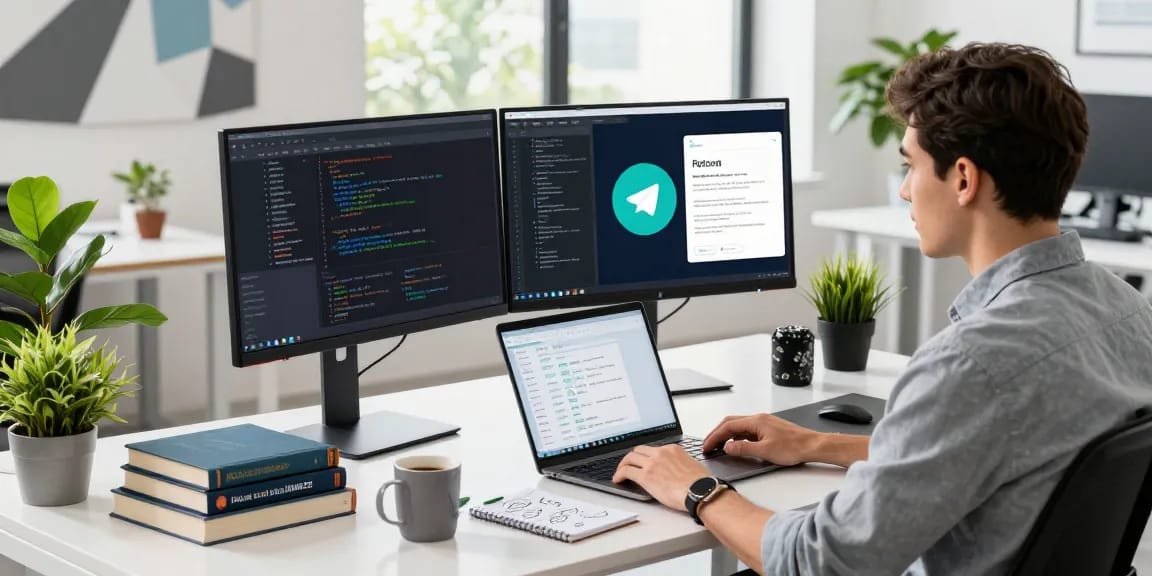 Professional developer in a workspace showcasing the 纸飞机中文版 as part of a coding environment.