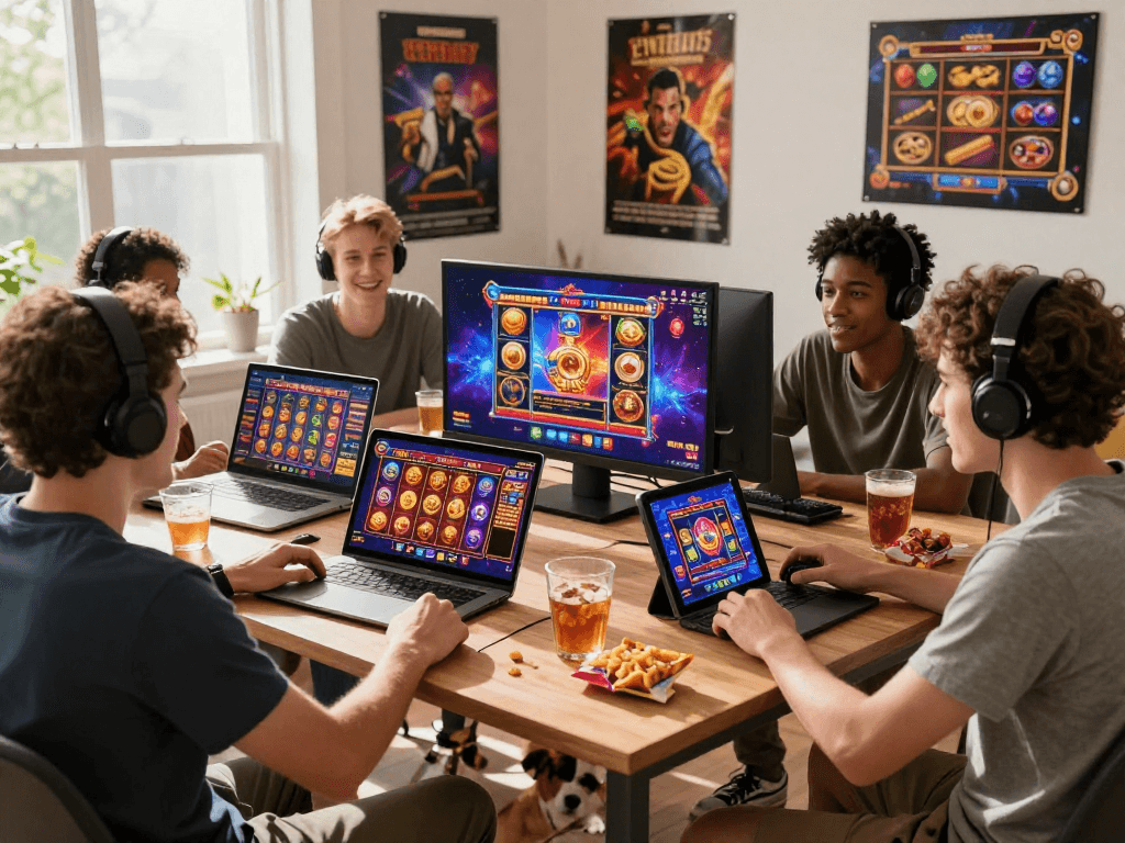 Engaging gaming community featuring players enjoying bandar slot gacor on multiple screens.