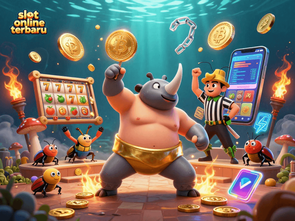 Menyaksikan slot online terbaru dengan simbol keberuntungan dan pemenang di kasino bersama investasi cryptocurrency yang cemerlang