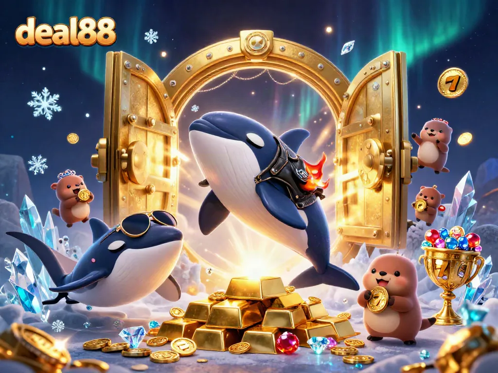 Join the fun with deal88 as vibrant sea characters celebrate wins amidst slot reels and golden treasures.