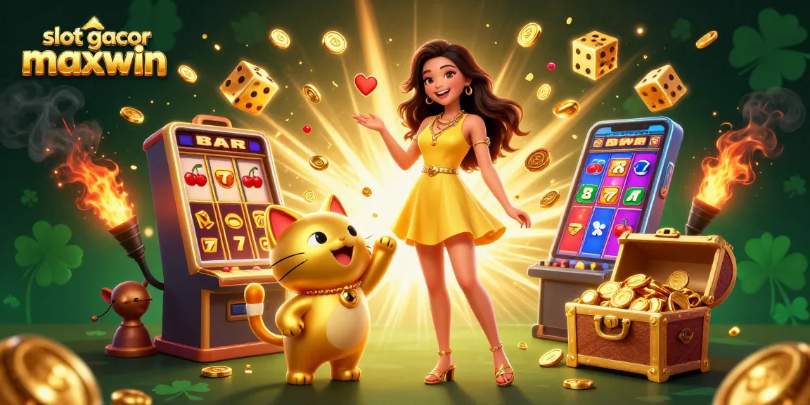 Berinteraksi dengan slot gacor maxwin dalam suasana kasino yang cerah dan meriah, menampilkan karakter yang ceria dan elemen permainan yang eksplosif.