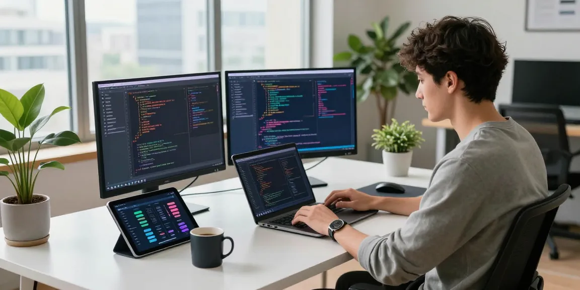 Professional software developer focusing on 纸飞机中文版 app development in a bright workspace.