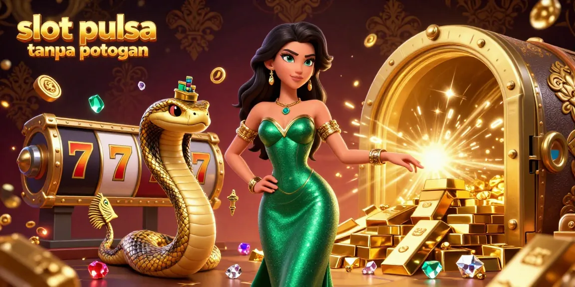 Experience the excitement of slot pulsa tanpa potongan in this vibrant casino scene filled with treasures.