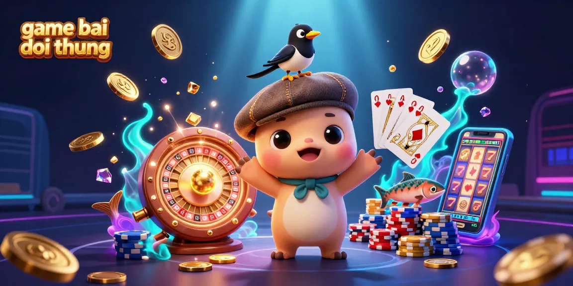 Engage with game bai doi thuong as cute Nessie plays with golden coins and dazzling gems in a vibrant casino world.