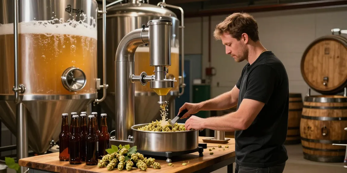 Brewer using a beer centrifuge in a vibrant brewery, maximizing beer quality and efficiency.
