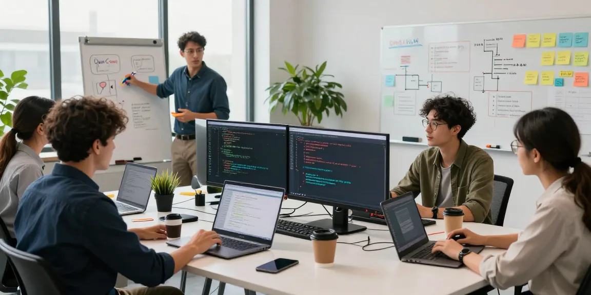 Diverse developers collaborating on OpenClaw skills in a modern workspace, showcasing creativity and innovation in software development.