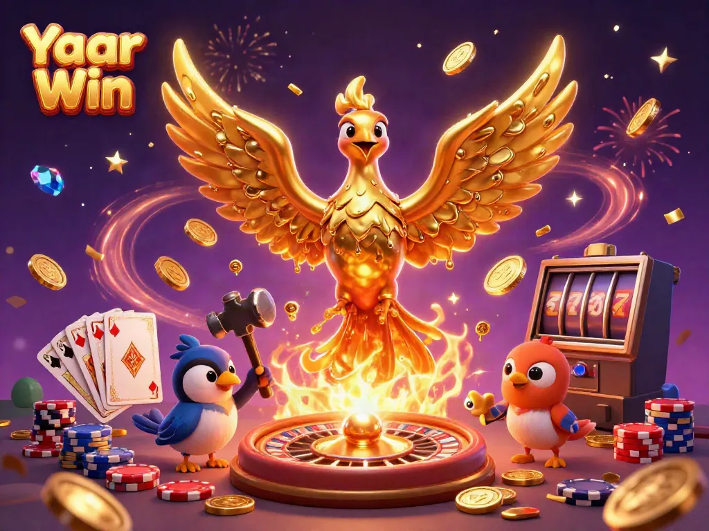 Experience Yaar Win's thrilling gaming with gold coins, live dealers, and vibrant casino elements.