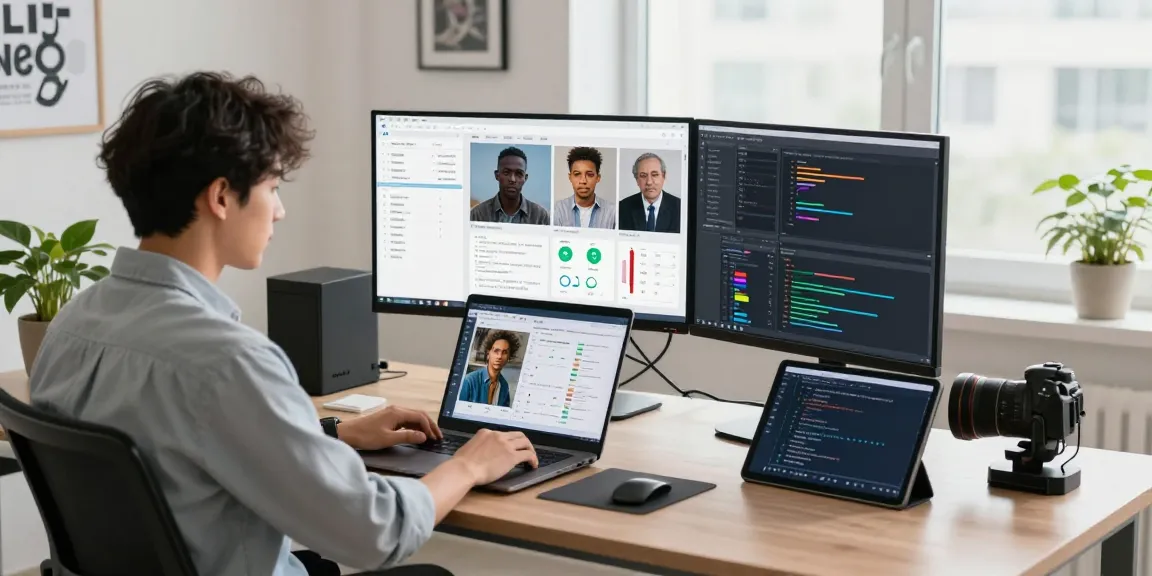 AI image checker software interface displayed in a modern workspace, demonstrating image authenticity analysis.