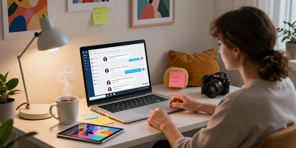 Dynamic NSFW AI chat scene with user engaging in vibrant conversations in a cozy workspace.