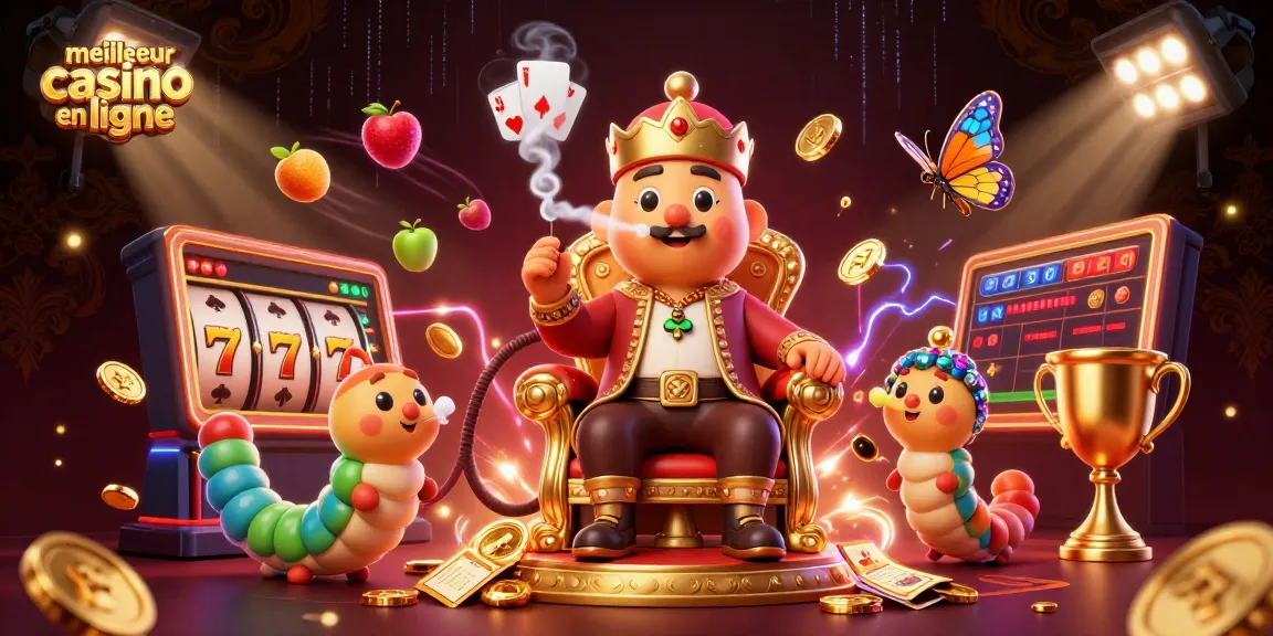 Illustration captivante d'un meilleur casino en ligne avec des personnages de jeu entourés d'éléments de machines à sous.
