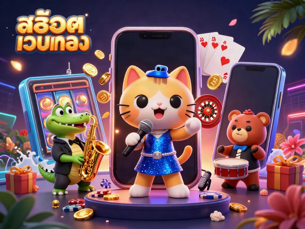 Engaging scene of สล็อตเว็บตรง with vibrant characters and dynamic casino elements illustrating a lively atmosphere.
