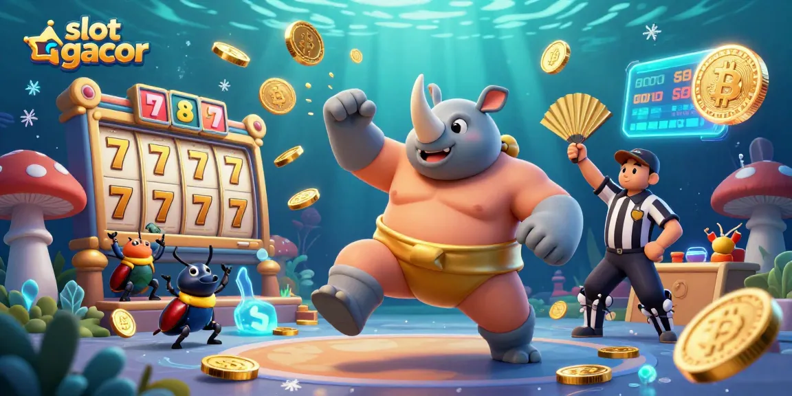 Experience slot gacor action with a dynamic scene featuring animated beetles and vibrant casino elements.
