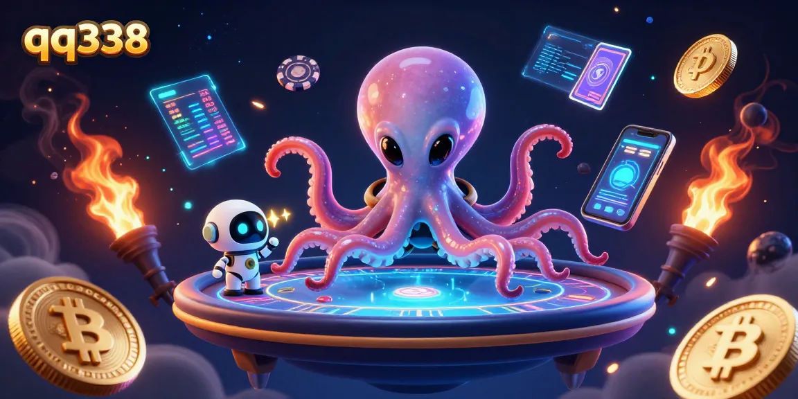 Engage with qq338's immersive online poker experience featuring alien characters and vibrant game elements.