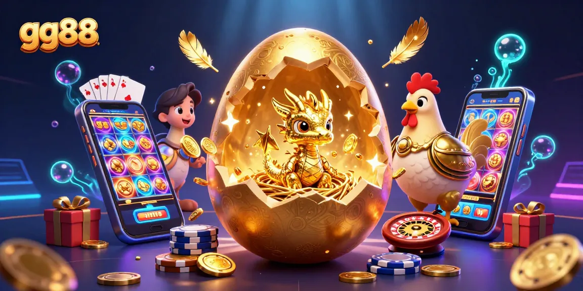 Spin to win big at gg88 with a dragon baby and golden poker chips in a dazzling casino scene.