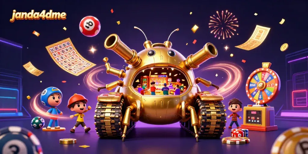 Mengaktifkan janda4dme dengan suasana kasino mini dan bola lotere yang berwarna-warni.
