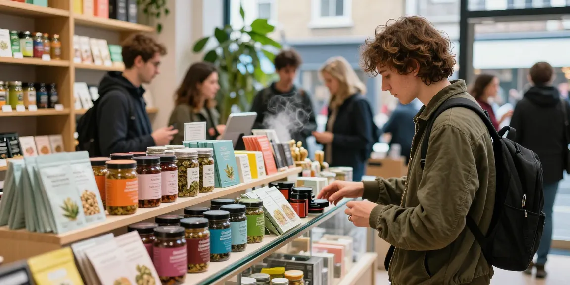 How Can I Buy High Grade Weed Legally In London? Individual exploring cannabis options at a modern dispensary in London.