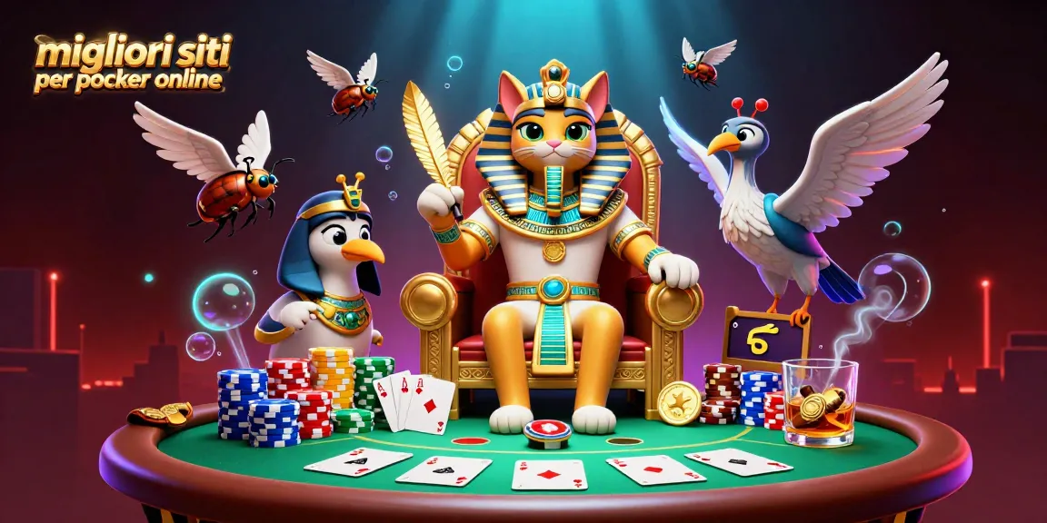 Gioca nei migliori siti per poker online con troni d'oro e mazzi di carte in un'illustrazione vivace.