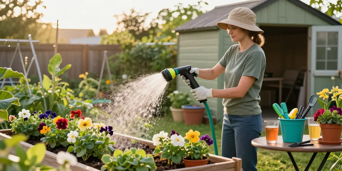Using the best hose nozzle for easy watering in a vibrant garden.