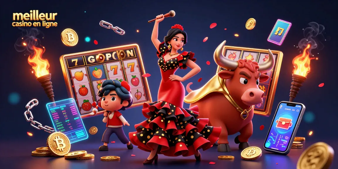 Participez à la meilleure expérience de meilleur casino en ligne, mettant en vedette des rouleaux de machines à sous vibrants, une danseuse de flamenco et un taureau.