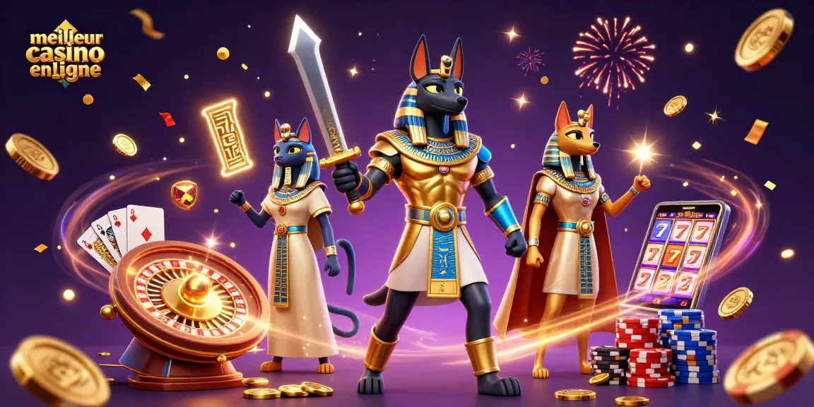 Profitez de jeux vibrants au meilleur casino en ligne avec Anubis et Bastet parmi des pièces flottantes et des gemmes éblouissantes.