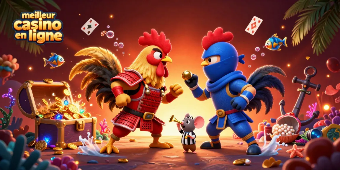 Engagez-vous avec la scène dynamique illustrant le meilleur casino en ligne, mettant en scène des coqs dynamiques dans un affrontement palpitant.