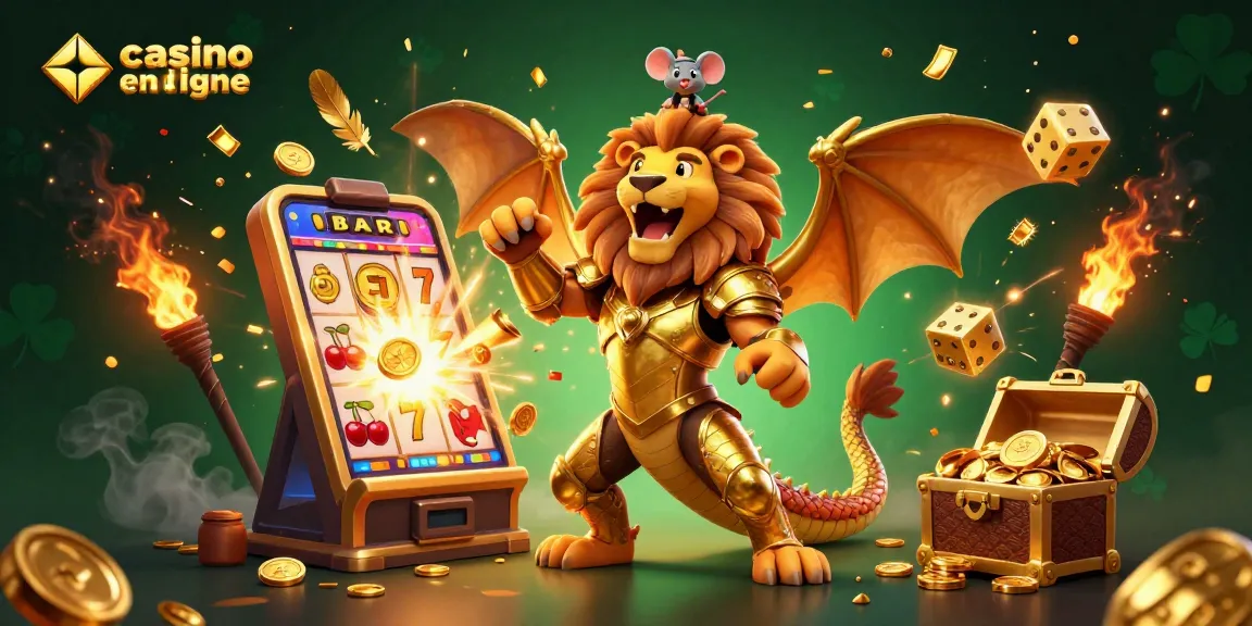 Gagnez avec les jeux au casino en ligne crypto entourés de machines à sous en or et de pièces brillantes.