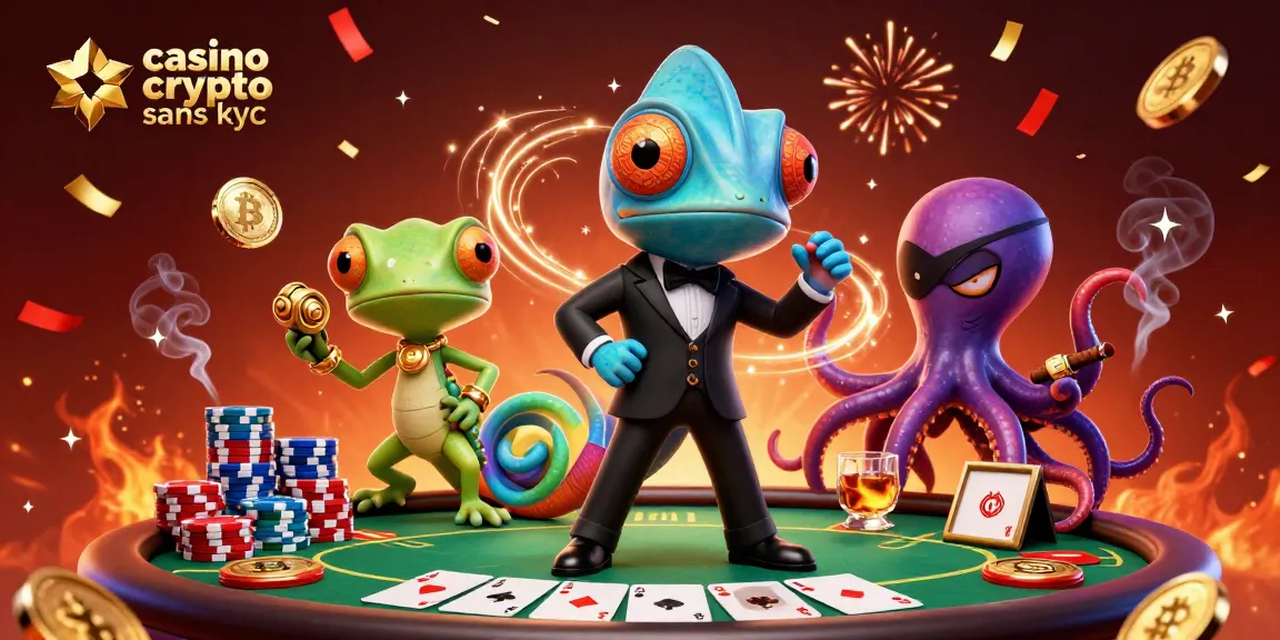 Jouer au casino crypto sans KYC avec un caméléon agent secret, un gecko technologique et une pieuvre maléfique.