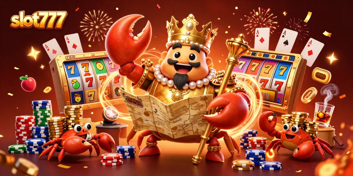 Engage with slot777 in a vibrant casino scene with a dramatic golden crab and rich game elements.
