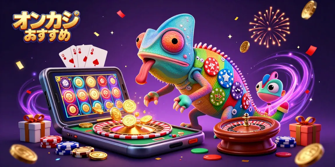 オンカジ おすすめでカラフルなスロットゲームを楽しむイラスト