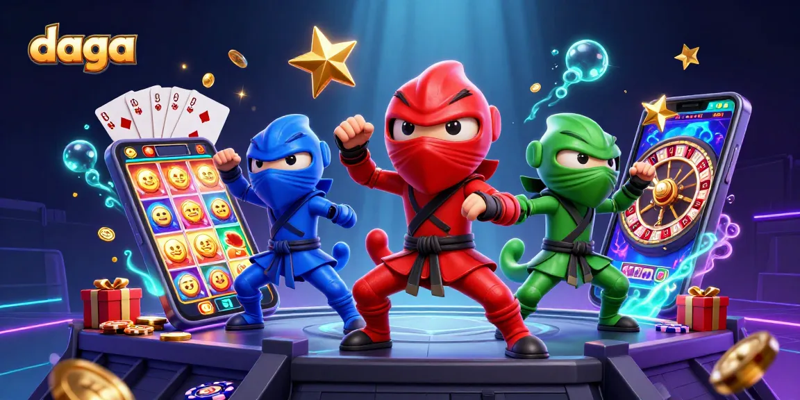 Experience dynamic gaming at daga with ninja chameleons amidst exploding slot games in a vibrant online casino.