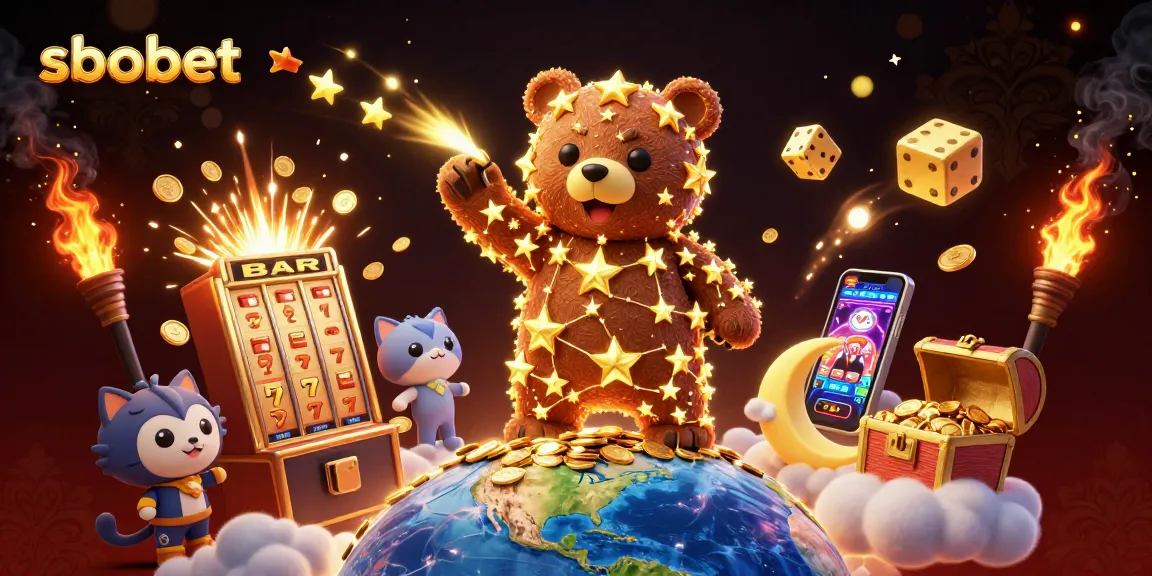 SBOBET sports betting illustration featuring a golden constellation bear and exciting casino elements.