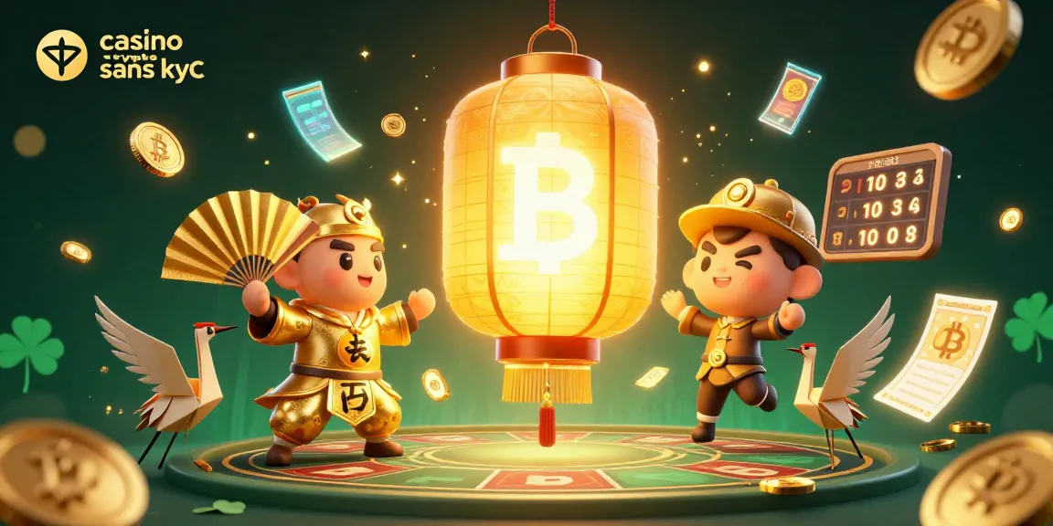 Jouez au casino crypto sans KYC avec un esprit de lanterne dorée flottant au-dessus d'un casino.