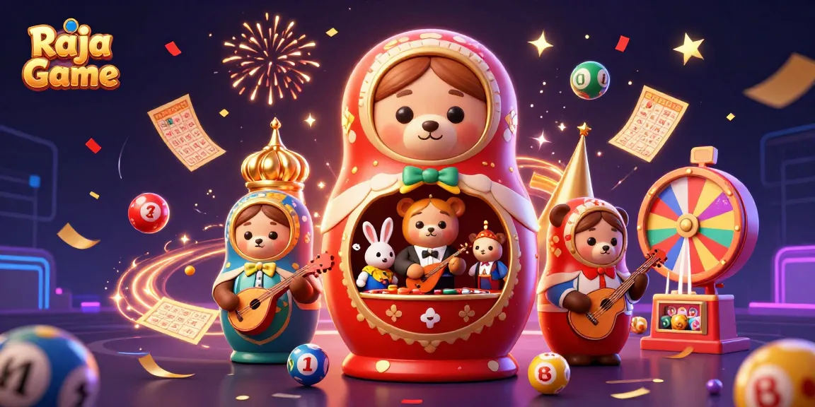 Raja Game showcases thrilling lottery excitement as colorful balls bounce around dynamic casino characters.