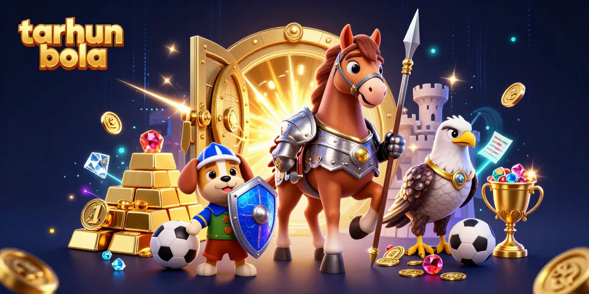 Engage in taruhan bola sports betting with a knight, squire, and falcon amid treasure-filled scene