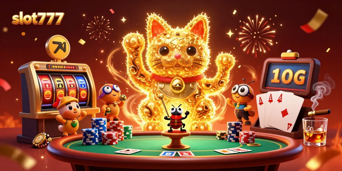 Experience excitement with slot777 and vibrant casino elements in a dynamic illustration.