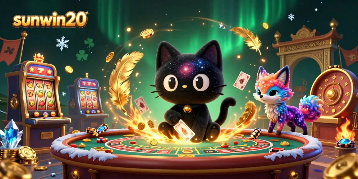 Experience the cosmic charm of sunwin20 with a black hole cat and vibrant gaming elements.