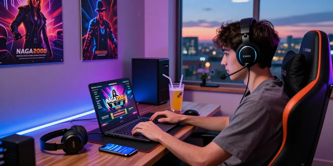 NAGA2000 iGaming player enjoying a secure and immersive gaming experience in a vibrant gaming nook.