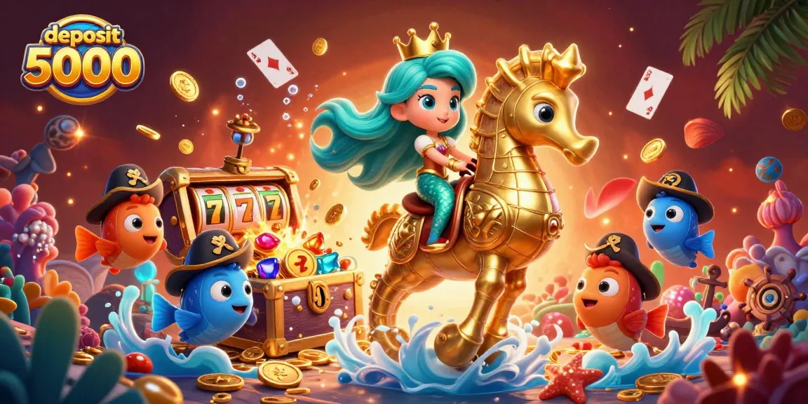 Experience the thrill of deposit 5000 with a vibrant undersea casino adventure, featuring colorful characters and treasures.