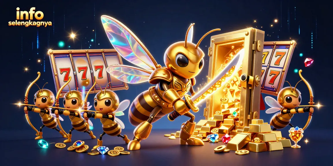 Gambarkan info selengkapnya dengan karakter hornet emas judul samurai yang memegang senjata pada slot kasino