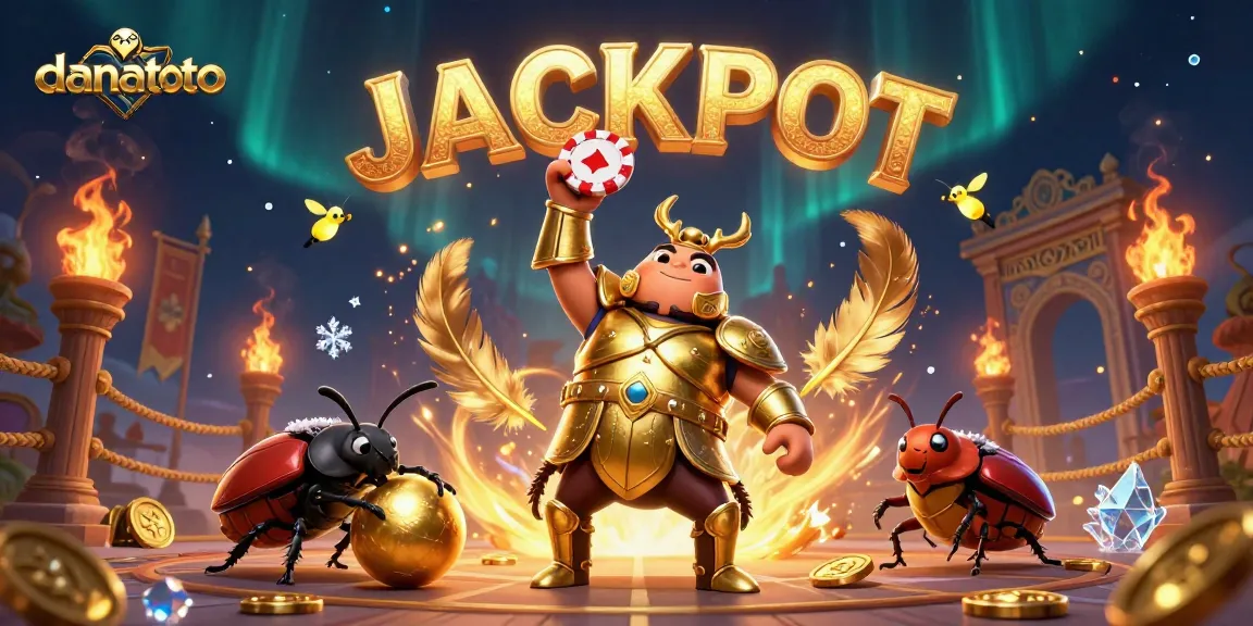 Experience the thrill of danatoto with a victorious hercules beetle lifting a poker chip, embodying a modern betting atmosphere.