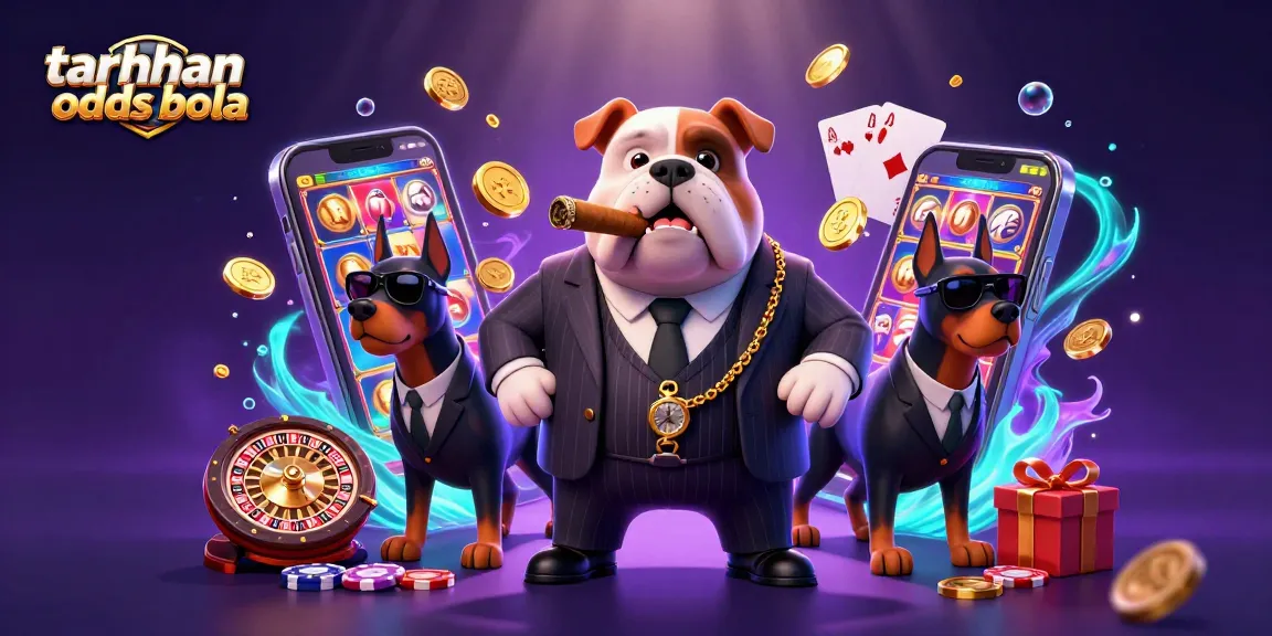 Experience taruhan odds bola with a lively 3D illustration of a mafia bulldog and his bodyguards in a casino scene.