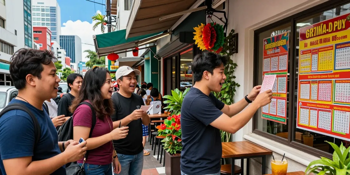 Seorang pria memeriksa nomor rejeki di toko lotre dengan teman-temannya.