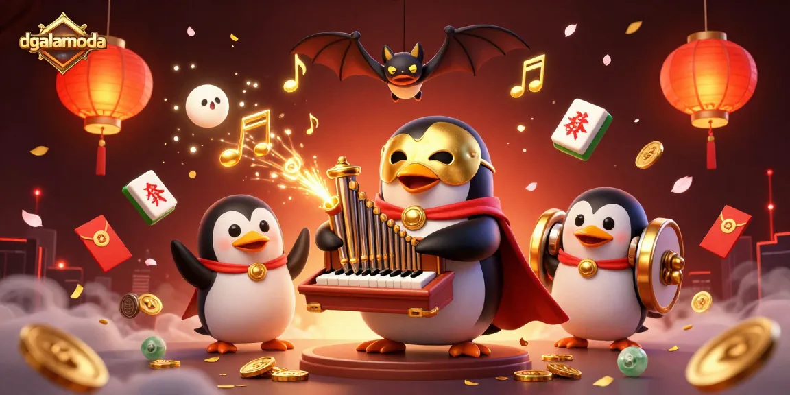 dgalamoda features a vibrant casino scene with a penguin and magical elements celebrating slot games.