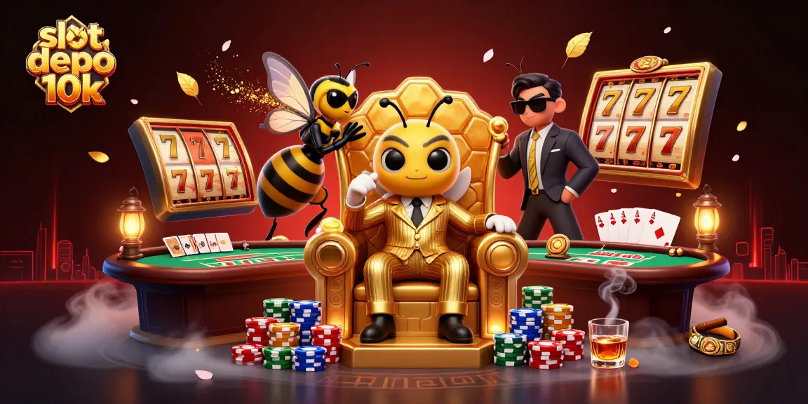 Spin and win with slot depo 10k at a vibrant casino scene featuring characters and gaming elements.