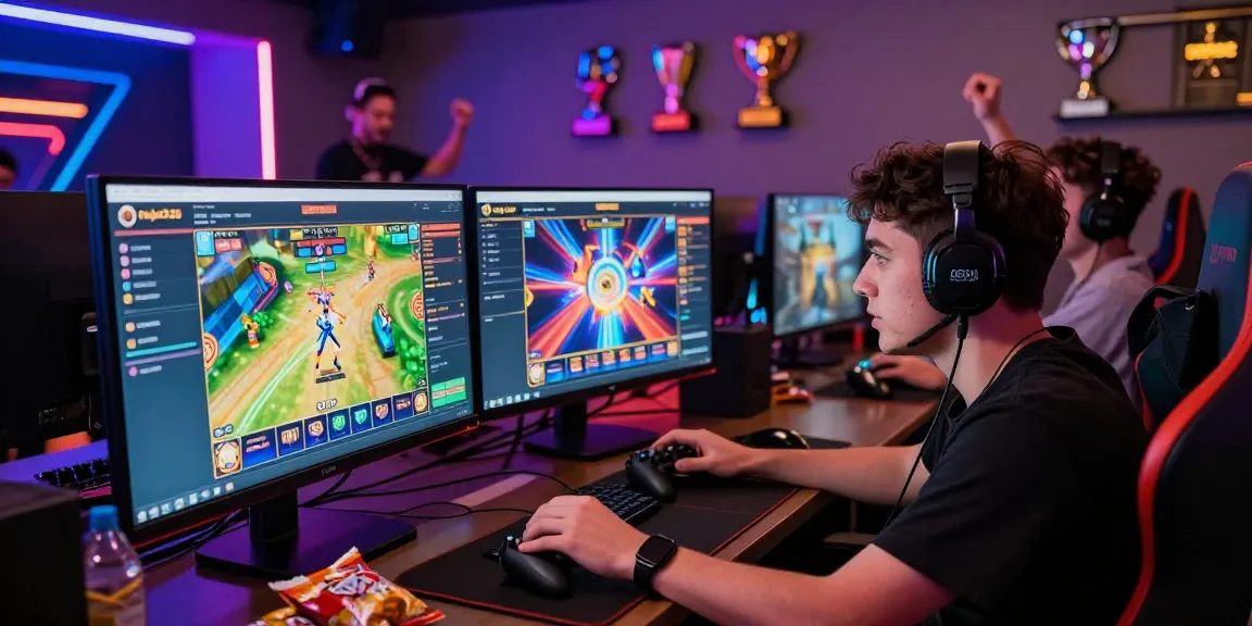 Gamer immersed in raja328 link gaming, illuminated setup with vivid visuals.